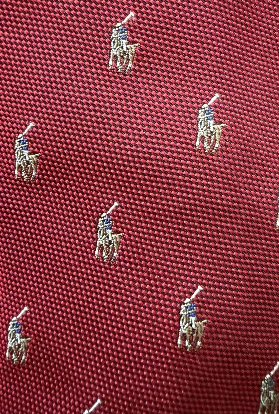 Vintage Polo Ralph Lauren Red Silk Pony Logo Tie Handmade Made In Italy- Ponies